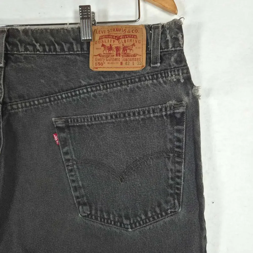 Vintage 80s Levis 550 Black Jeans Mens 42x32 Made in Puerto Rico USA 1989 Frayed